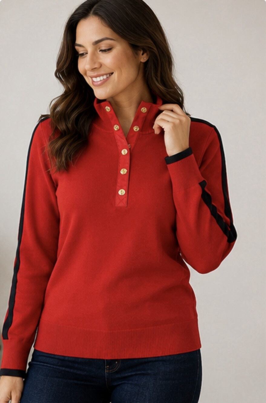 Lauren Ralph Lauren Red Mock Neck Snap Sweater Women’s XL Cotton
